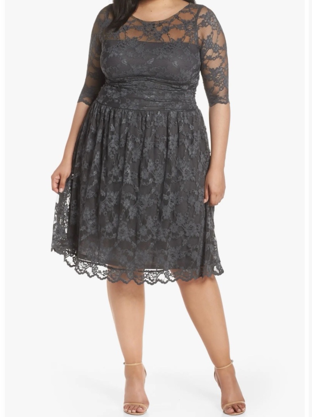 Kiyonna Twilight Gray Luna Lace Cocktail Dress Woman’s Plus Size 2X (18-20) - Picture 2 of 6